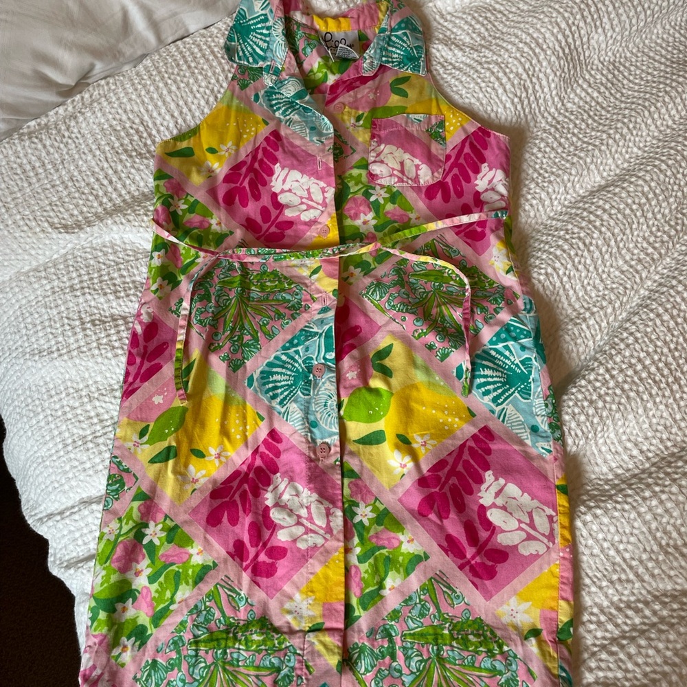 Lilly Pulitzer Pink and Green Collared Buttonfront Dress